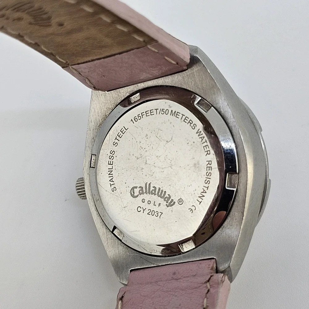 Callaway Golf Watch Women's 28MM Pink Dial Date Pink Leather Bands New Battery‎